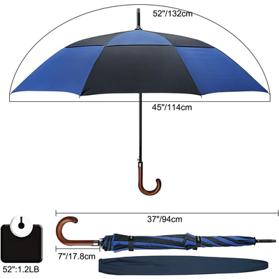 132cm offener Durchmesser Glasfaserachse Golfschirm mit Holz geschwungenem Griff
