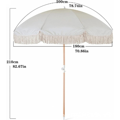 Anpassungsdruck Holz Terrassenschirm mit Tassels Kundenlogo Anpassung