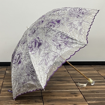 Sequin Broderierte Rose Erwachsenen Schirm mit winddichten Funktion und Leichtbau