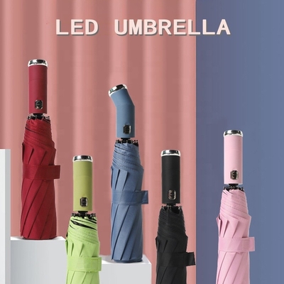 23 Zoll Pongee Panel LED Faltschirm mit 10 Knochen und doppelten Knochen automatische Taschenlampe