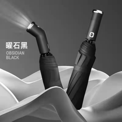 Werbe-/Geschenkschirm mit reflektierender LED-Taschenlampe und automatisch faltbarer Bequemlichkeit