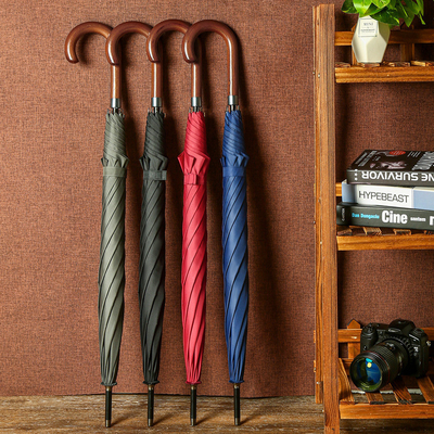 Business Promotion Regenschirm kundenspezifischer gebogener Griff Golf Gerader Regenschirm mit Logo