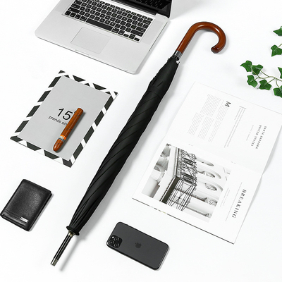 Business Promotion Regenschirm kundenspezifischer gebogener Griff Golf Gerader Regenschirm mit Logo