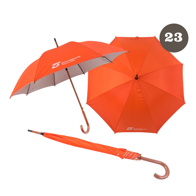 Automatisch geöffneter Vollkörper-Schirm Orange Custom Bank Logo Haken Griff mit 100cm Durchmesser