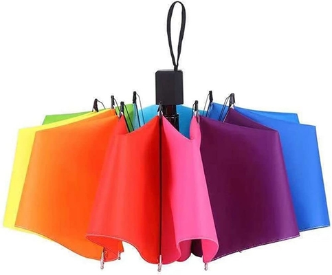 Farbenfrohe Regenbogen-Designs 3 Klappschirm mit winddichten und glasfaserhaltigen Rippen
