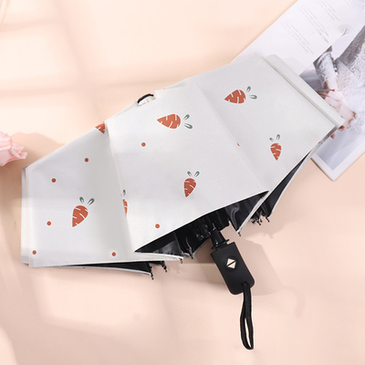 Damen Dreifachblauer Regenschirm mit Erdbeer-Punkt-Muster All-Season-Handbuch offen