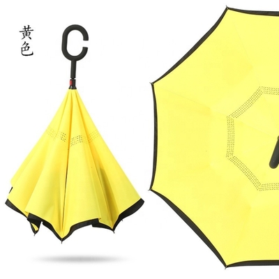 190T Ponegee Stoff Custom Doppelschicht C-Form Griff Umgekehrter Regenschirm mit Logo-Drucken