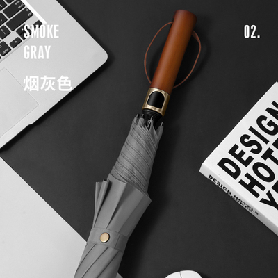 190T Pongee Langgriff 3 Falte Holzgriff Herren Business-Schirm Plus-Size Winddichtes Golf-Geschenk-Schirm Custom Logo