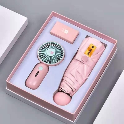 Regenschirm Geschenk mit benutzerdefinierter Box All in 1 Funktion USB Wiederaufladbare Mini-Portable-Ventilator