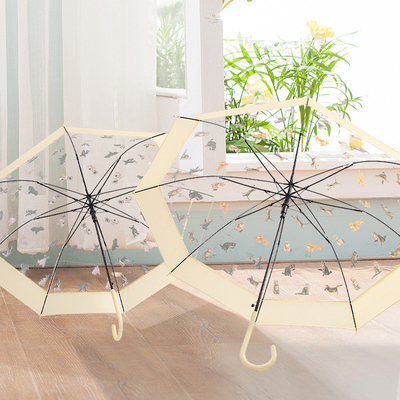 Transparenter Regenschirm mit langem Griff und gerader Stange kann Werbelogo drucken
