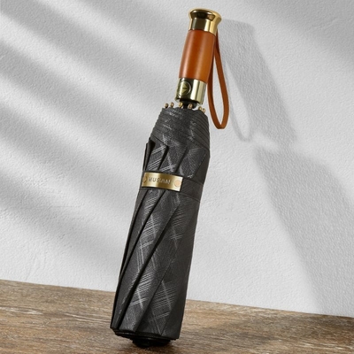 Geschäftsgeschenke Retro Holzgriff Schirm mit Sonnenschutz und automatischem Falten