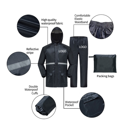 Custom Logo Arbeit Regenmantel Wasserdichte Jackette für Männer für alle Jahreszeiten Zwei-Stücke Regenanzug