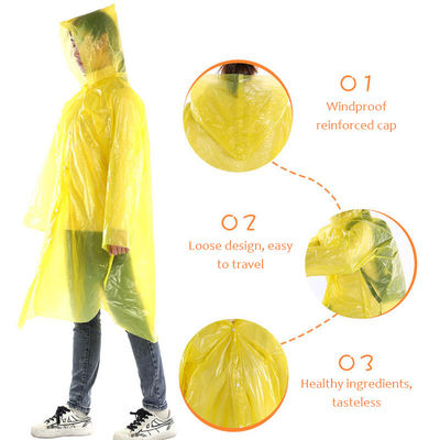 Erwachsene Glam-Design-Stil Regenmantel Transparent Lang Einweg-Poncho mit Kapuze