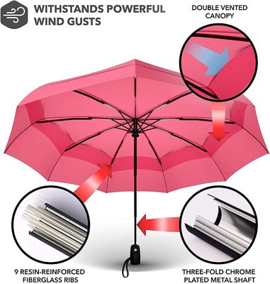 23 Zoll*10k Rose Pulver Farbe Falsch Doppeldachschirm Reise Schirm für einfache Handhabung