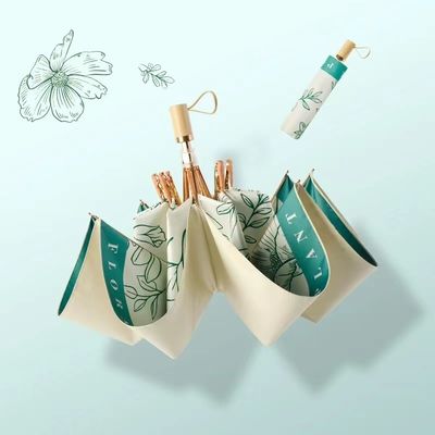 Klassischer Stil Chinesischer Blumendruck Holzgriff 3 Falte Schirm für Hochzeitsdekoration