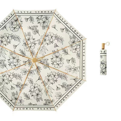 Klassischer Stil Chinesischer Blumendruck Holzgriff 3 Falte Schirm für Hochzeitsdekoration