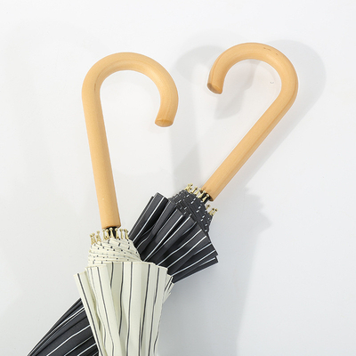 Japanisch und koreanischer Stil gestreiftes Tuch Holz Haken Handgriff Regenschirm Auto-Open-Funktion