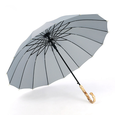 Personalisiertes Logo 16 Rippen Bambusgriff Langer Regenschirm für Werbung und Kunstdruck