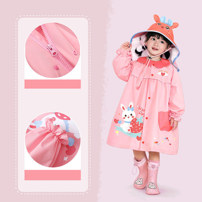 Polyester Taffeta Kinder Regenmantel Zeichentrickfilm Druck für Mädchen Outdoor-Abenteuer