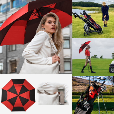 Individuelles Logo 8-Bone Automatisches Doppelschicht-Golf-Mannschirm für stürmische Tage