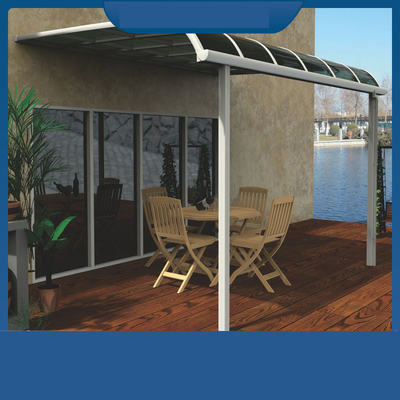 Außendach Terrasse Sonnenschutzdach mit individuellem Logo und leisen PC-Panel