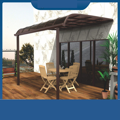 Außendach Terrasse Sonnenschutzdach mit individuellem Logo und leisen PC-Panel