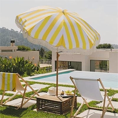 210T Nylon Stoff Outdoor Strand Garten Gelber Streifen Schirm für kommerzielle Zwecke