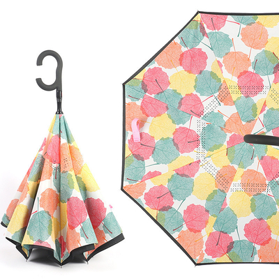 Unzerbrechliche Winddichte Doppelschicht Schirm Customized Logo Druck mit Gummi-C-Griff