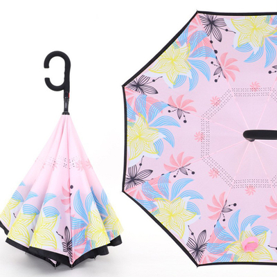 Unzerbrechliche Winddichte Doppelschicht Schirm Customized Logo Druck mit Gummi-C-Griff