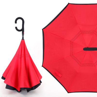 Unzerbrechliche Winddichte Doppelschicht Schirm Customized Logo Druck mit Gummi-C-Griff