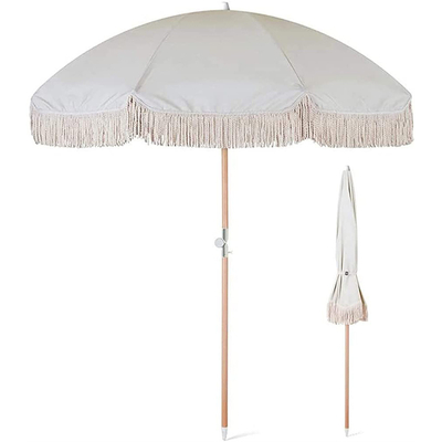 Anpassungsdruck Holz Terrassenschirm mit Tassels Kundenlogo Anpassung