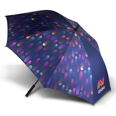 Individuelles Logo Großer Sublimations-Golf-Gerade Regenschirm zum Schutz vor Wind und Regen