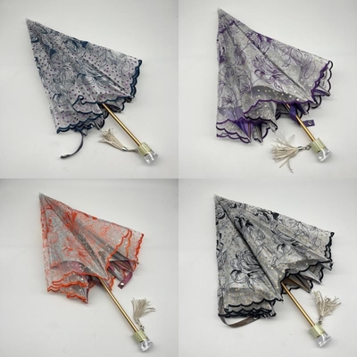 Sequin Broderierte Rose Erwachsenen Schirm mit winddichten Funktion und Leichtbau