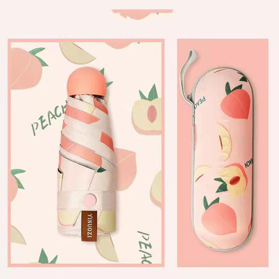 Kundenspezifischer 5 Falte Mini Taschen Sonnenschirm UV Sonnenschirm Kapsel Frucht Sonnenschirm