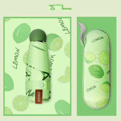 Kundenspezifischer 5 Falte Mini Taschen Sonnenschirm UV Sonnenschirm Kapsel Frucht Sonnenschirm