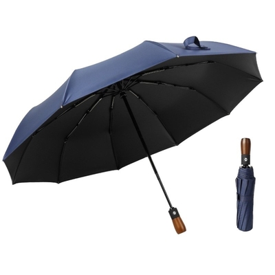 Personalisiertes Logo Druck 23&quot;*10k Sonnenschirme Holzgriff automatisch öffnen und schließen 3fach