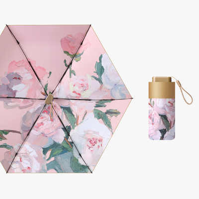 6 Klappbares Mini-Tiny-Populär-Schirm mit Champagner-Gold-Griff und All-in-One-Funktion