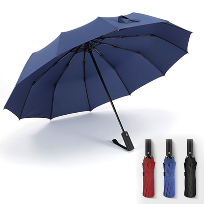 Custom Logo Druck Dreifach Falten vollautomatischer Regenschirm mit schwarzer Stahlwelle