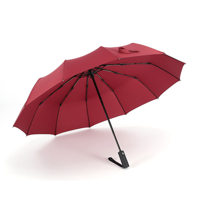 Custom Logo Druck Dreifach Falten vollautomatischer Regenschirm mit schwarzer Stahlwelle