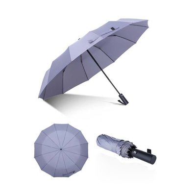 Custom Logo Druck Dreifach Falten vollautomatischer Regenschirm mit schwarzer Stahlwelle