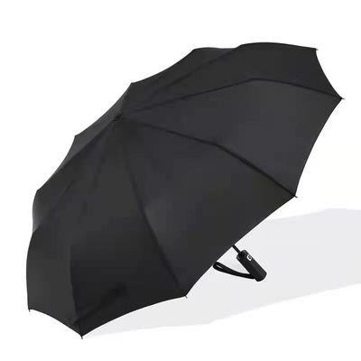 Custom Logo Druck Dreifach Falten vollautomatischer Regenschirm mit schwarzer Stahlwelle