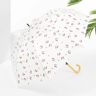 Frisches Design Blatt Kirsche Holzgriff Geraden Regenschirm Automatischer offener wasserdichter Mode Regenschirm