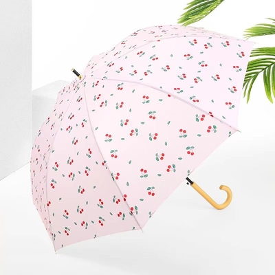 Frisches Design Blatt Kirsche Holzgriff Geraden Regenschirm Automatischer offener wasserdichter Mode Regenschirm
