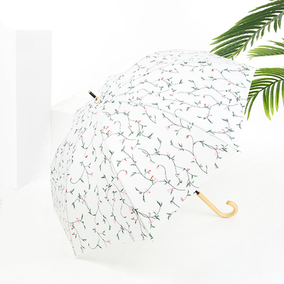 Frisches Design Blatt Kirsche Holzgriff Geraden Regenschirm Automatischer offener wasserdichter Mode Regenschirm